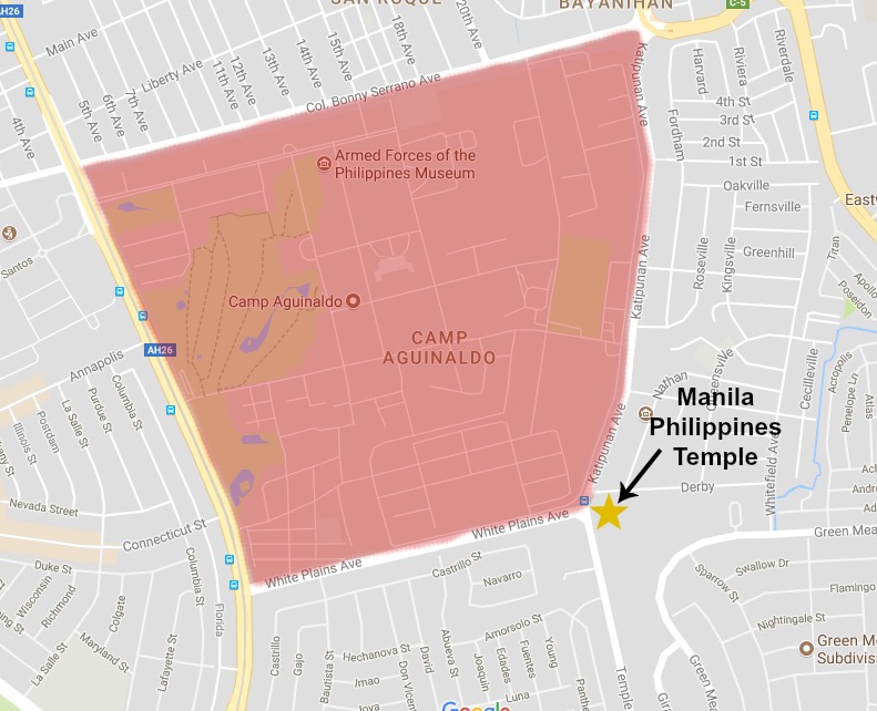 A map of Camp Aguinaldo and the Manila Temple